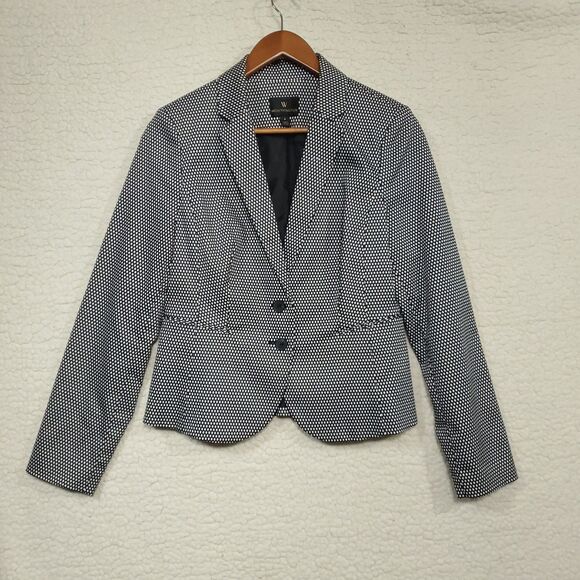Worthington Women's Blazer Size 8 Black & White Diamond 2 Button Lined Jacket - Picture 9 of 14